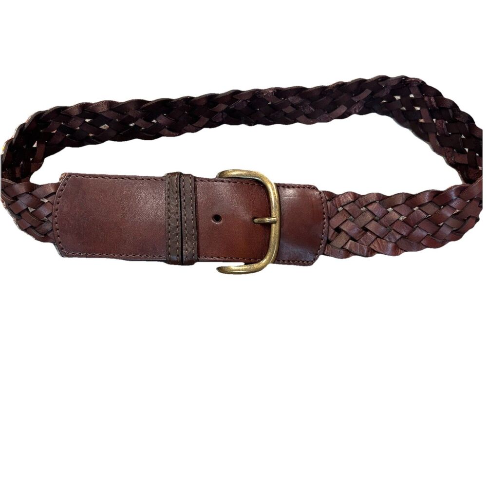 J.Crew Braided Leather Belt Brown Wide Woven Brass Buckle Boho Western Mens